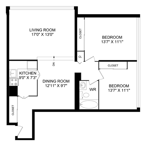 a floor plan of a living room with a kitchen and a dining room